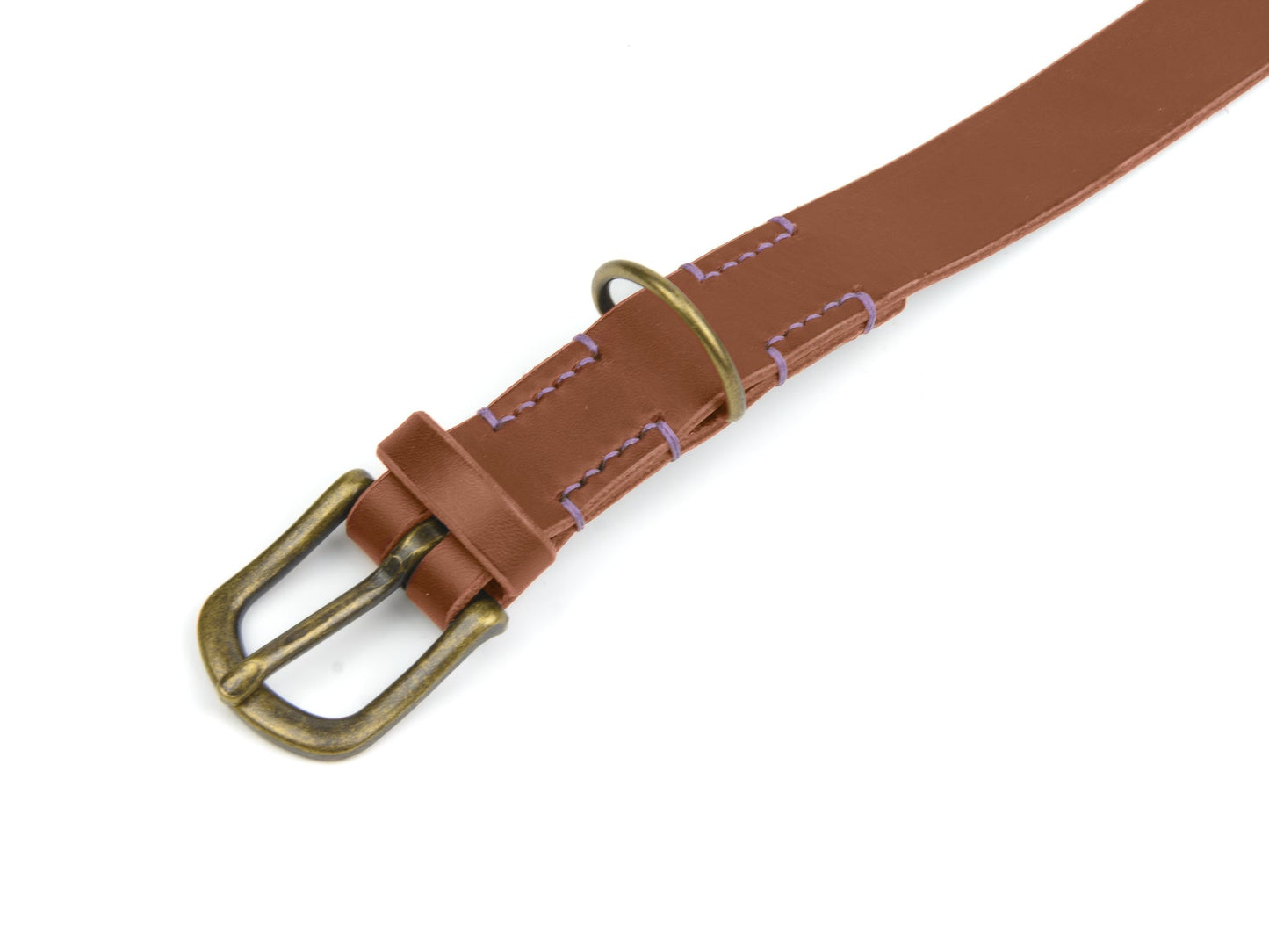 Lederhalsband Bella für Hunde Braun mit Sattlernaht in Lavendel Vintage
