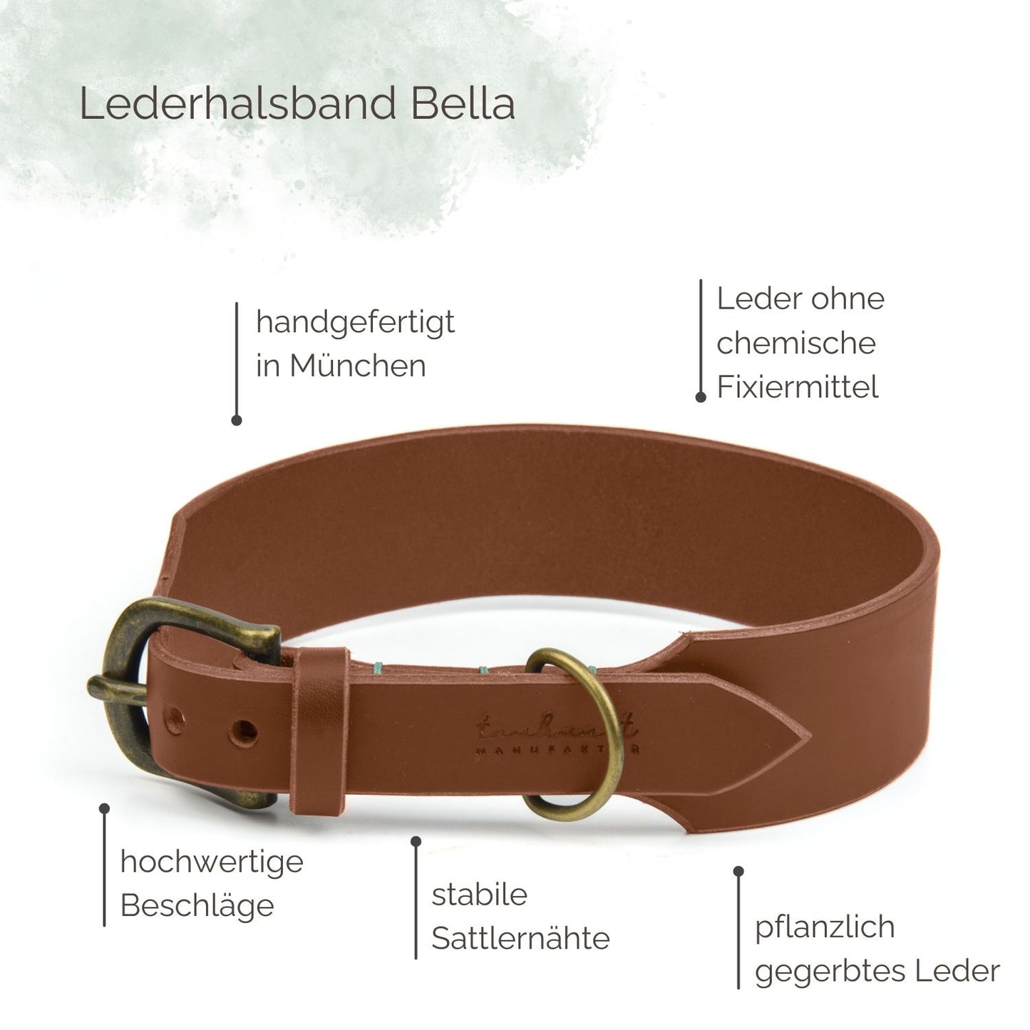 Breites Lederhalsband Bella für Hunde in Braun mit Sattlernah Vintage Highlights