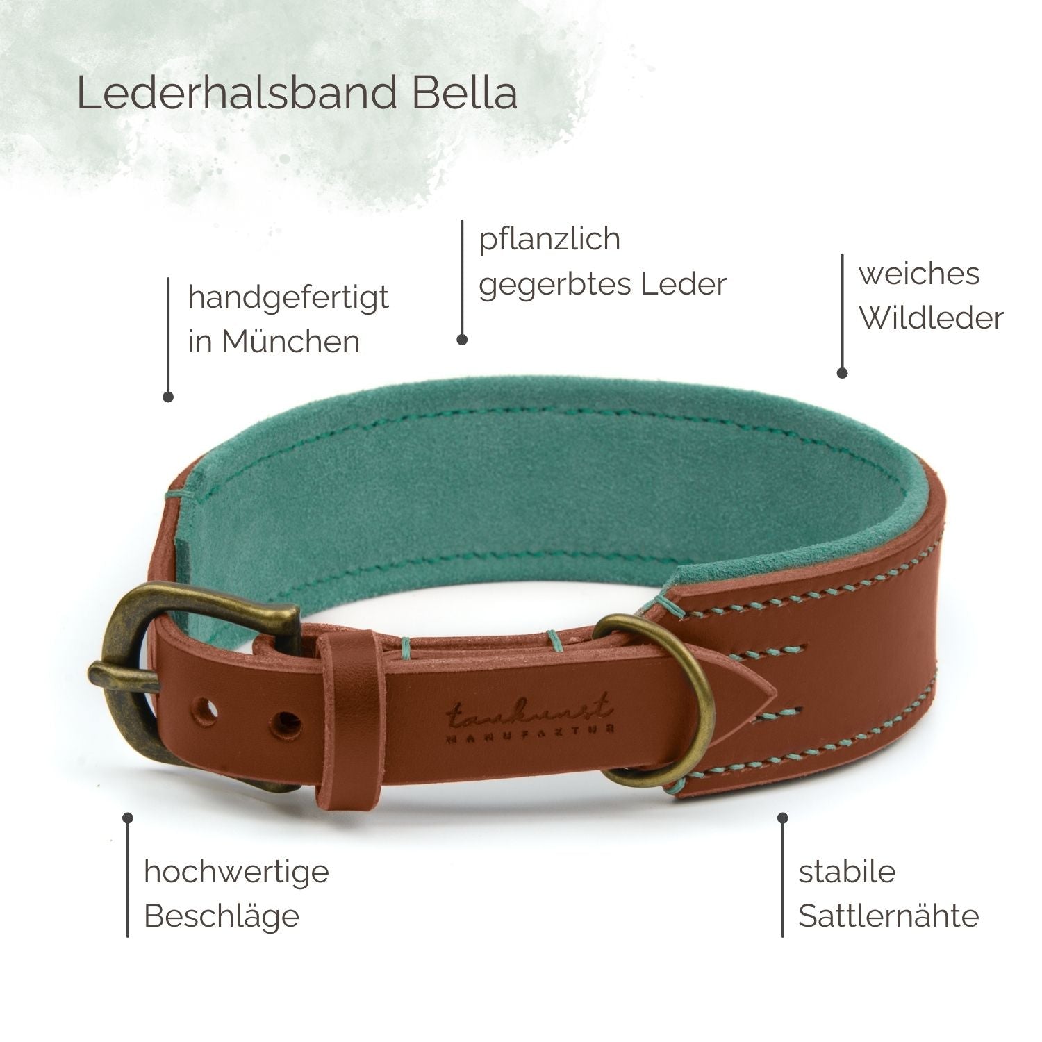 Breites Lederhalsband Bella für Hunde in Braun mit Sattlernaht Vintage Highlights