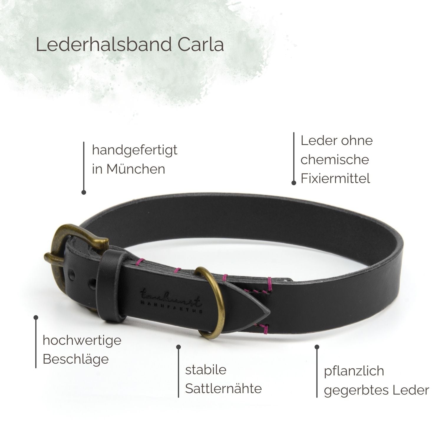 Lederhalsband Carla für Hunde Schwarz mit Sattlernaht Highlights