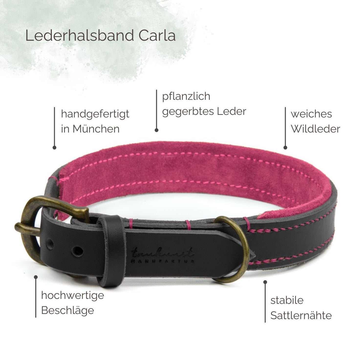 Lederhalsband Carla für Hunde in Schwarz mit Sattlernaht Vintage Highlights