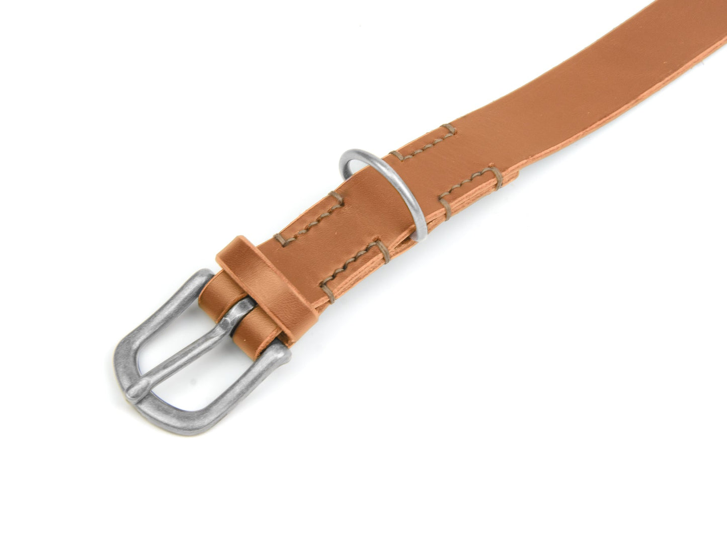 Lederhalsband Fiona für Hunde Cognac mit Sattlernaht in Beige Silber