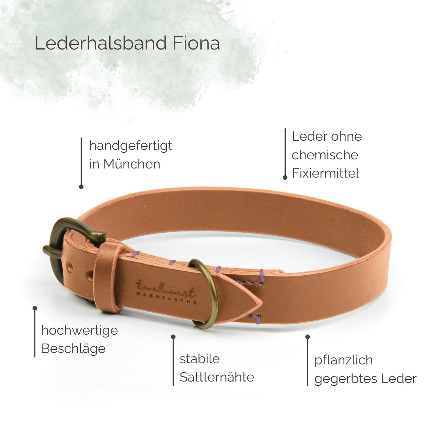 Lederhalsband Fiona für Hunde Cognac mit Sattlernaht Highlights