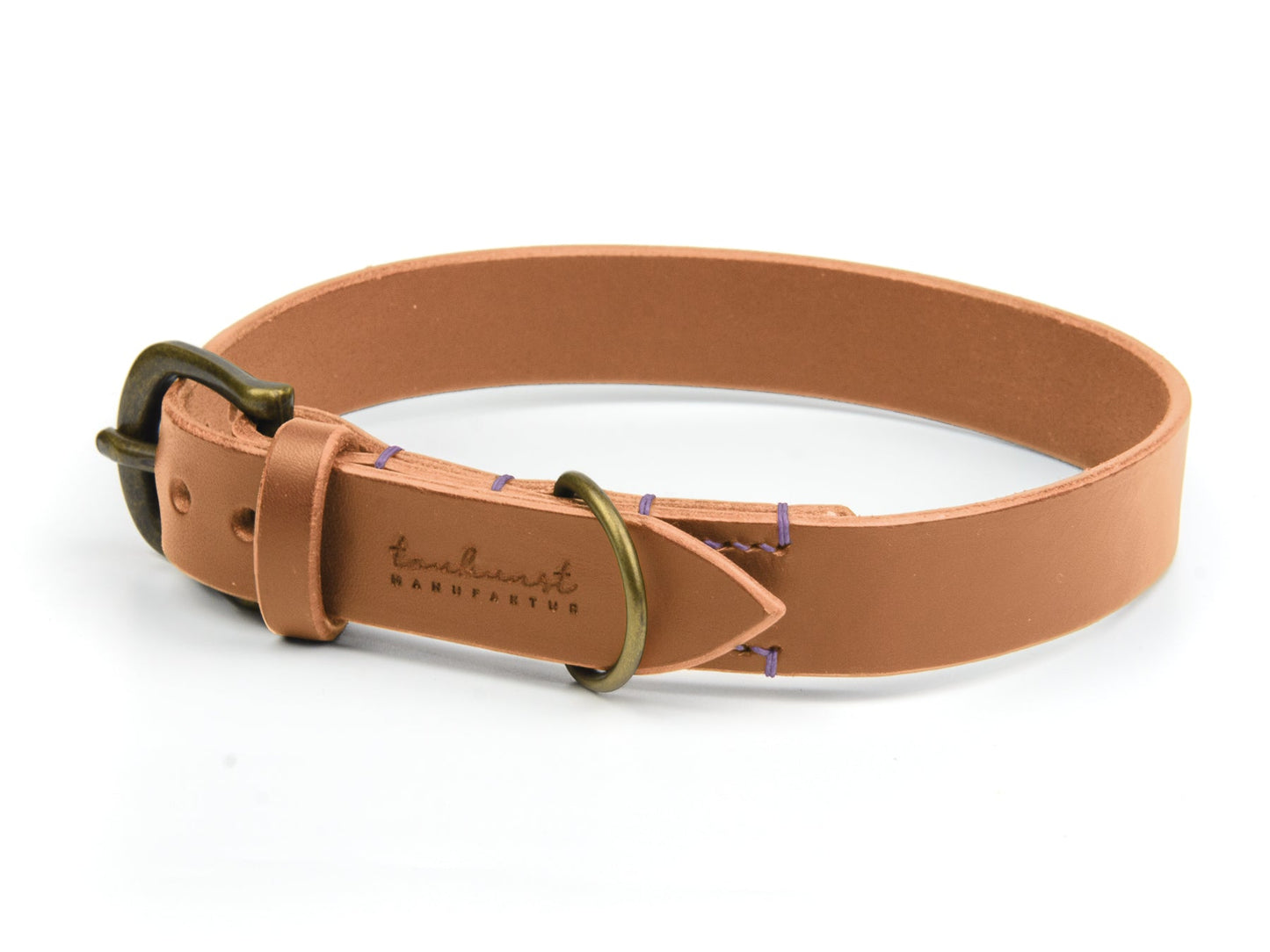 Lederhalsband Fiona für Hunde Cognac mit Sattlernaht in Lavendel Vintage
