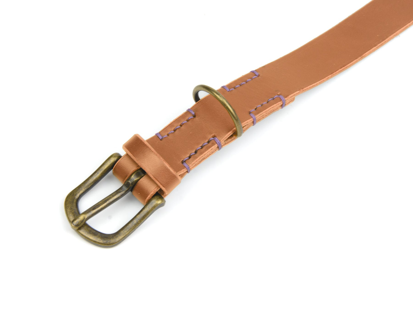 Lederhalsband Fiona für Hunde Cognac mit Sattlernaht in Lavendel Vintage