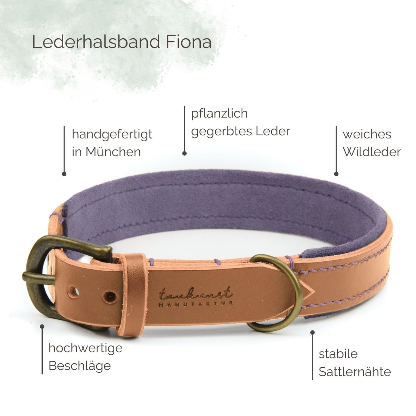 Lederhalsband Fiona für Hunde in Cognac mit Sattlernaht Vintage Highlights