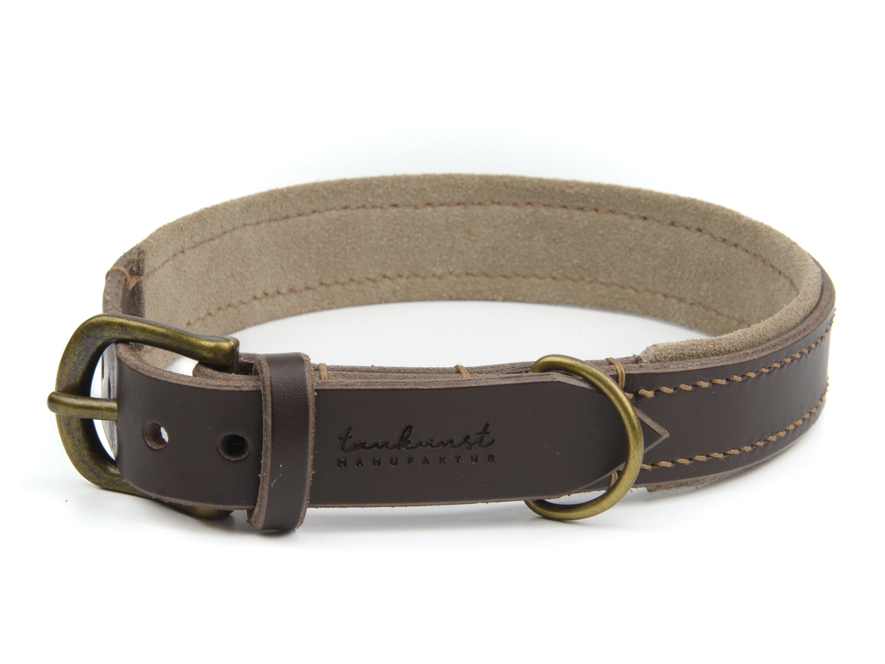 Lederhalsband Wilma für Hunde in Dunkelbraun mit Sattlernaht Beige Vintage