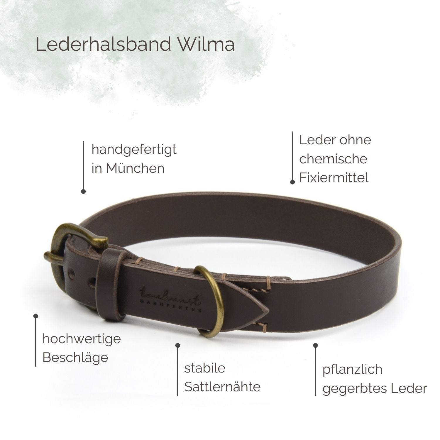 Lederhalsband Wilma für Hunde Dunkelbraun mit Sattlernaht Highlights