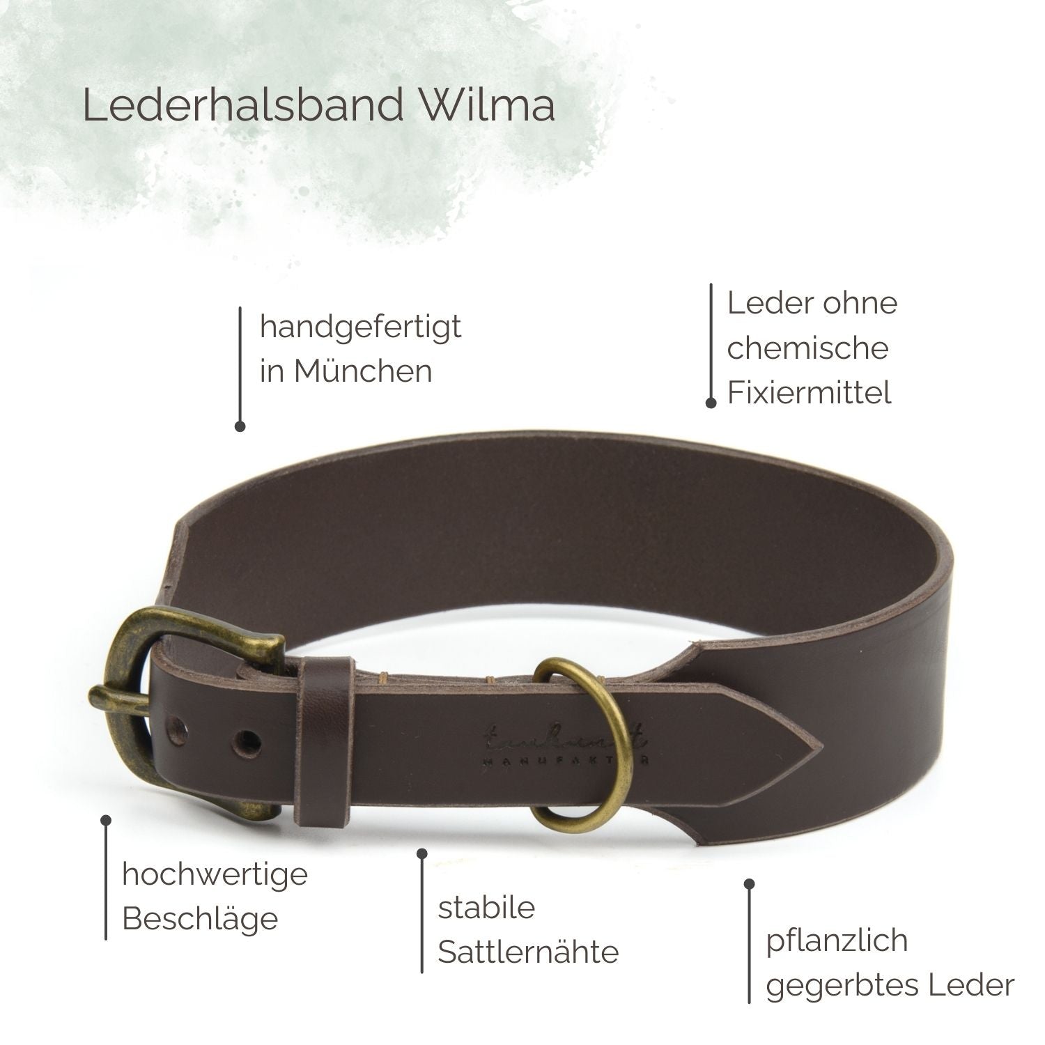 Breites Lederhalsband Wilma für Hunde in Dunkelbraun mit Sattlernaht Vintage Highlights