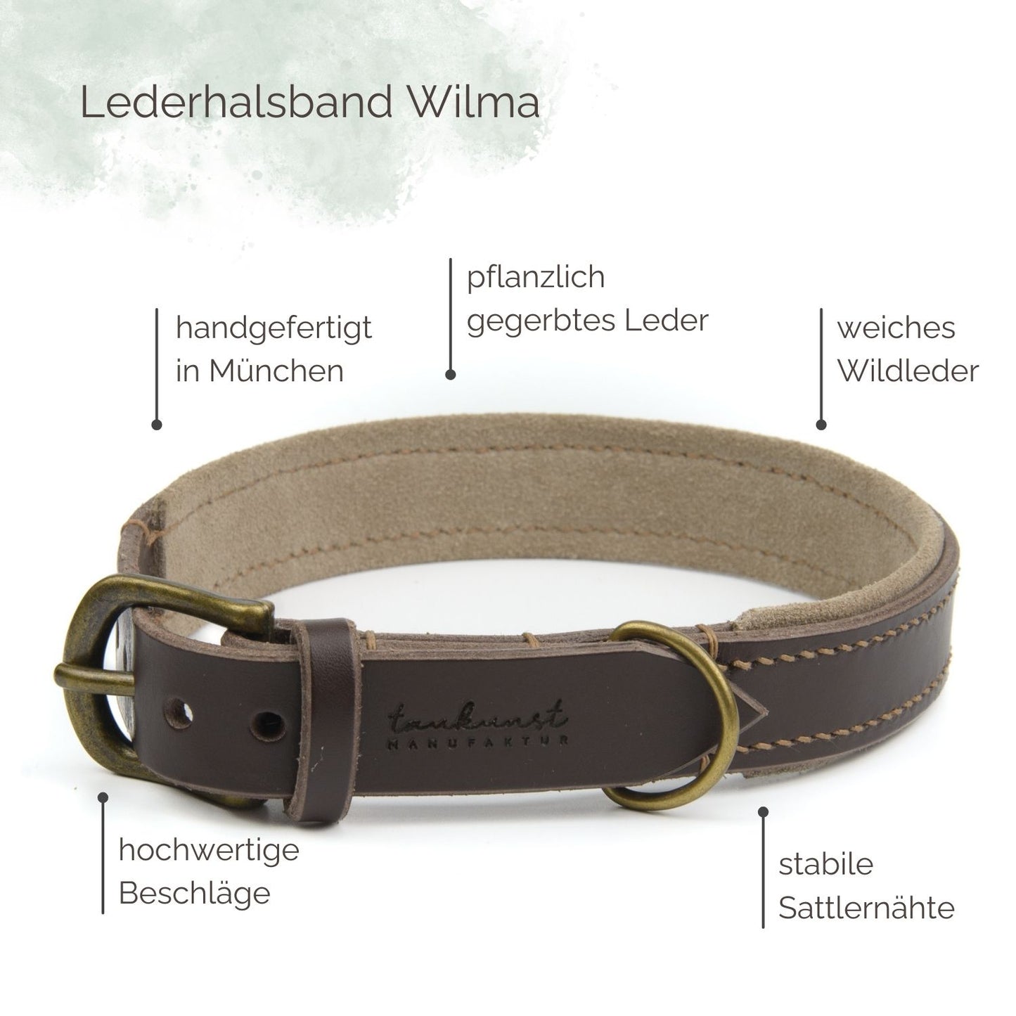 Lederhalsband Wilma für Hunde in Dunkelbraun mit Sattlernaht Vintage Highlights