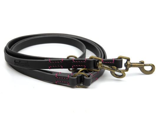 Lederleine Carla für Hunde Schwarz mit Sattlernaht in Pink Vintage