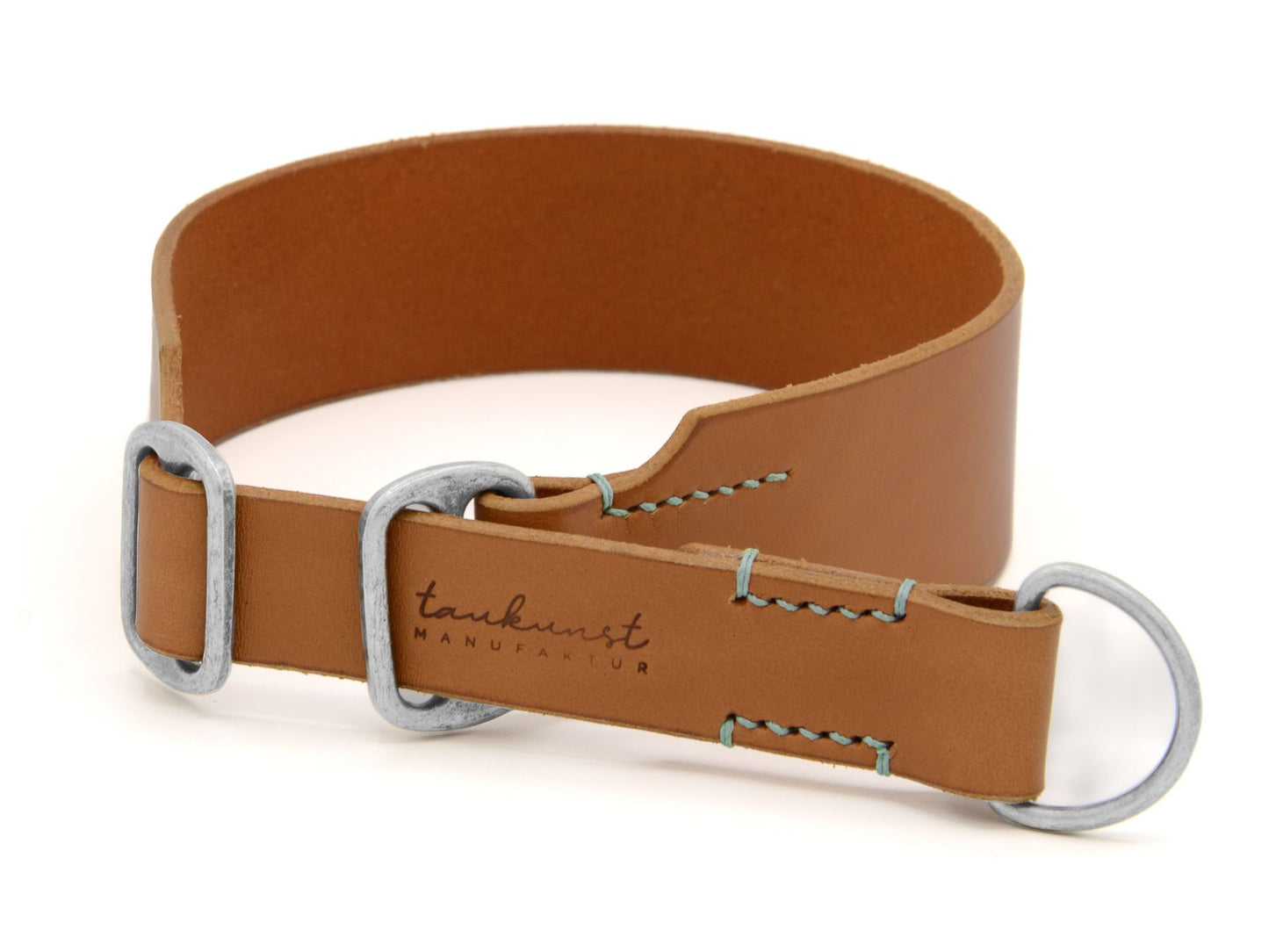 Zugstopp-Lederhalsband 'Waldgeist' Cognac