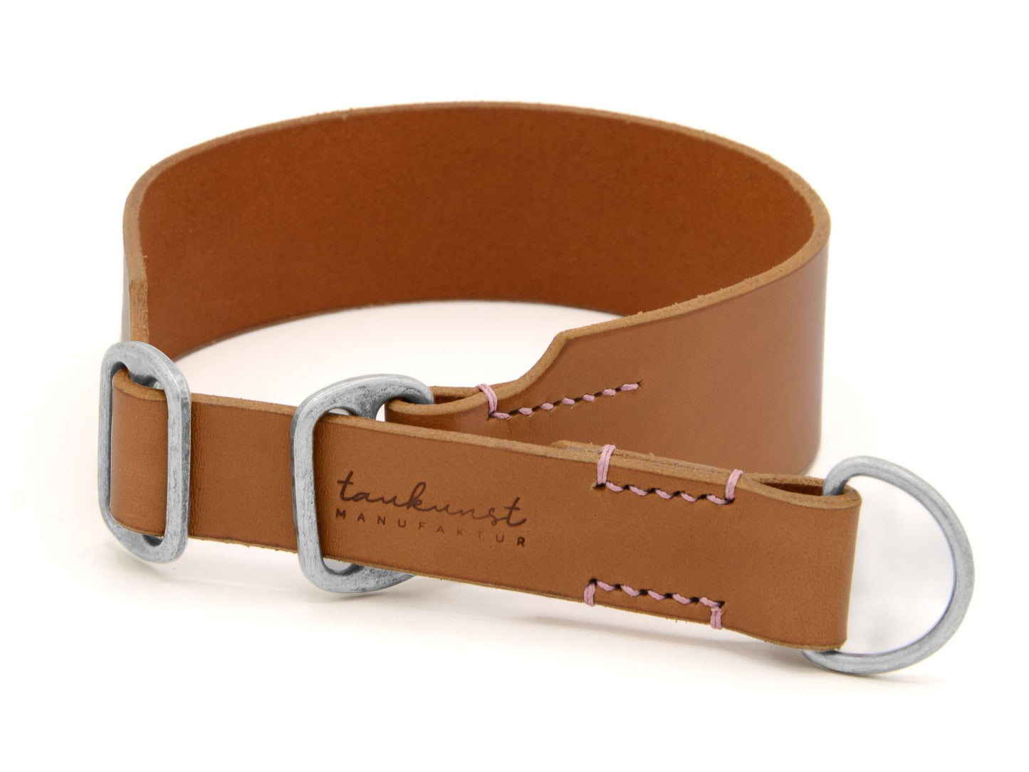 Zugstopp-Lederhalsband 'Waldgeist' Cognac