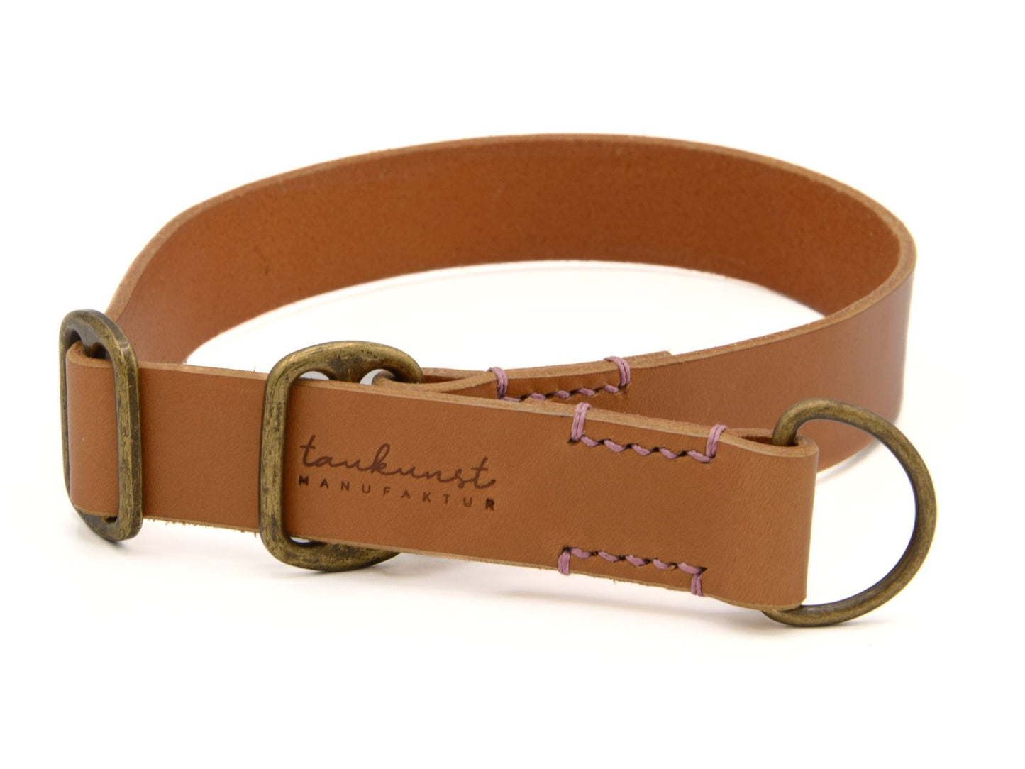 Zugstopp-Lederhalsband 'Waldgeist' Cognac