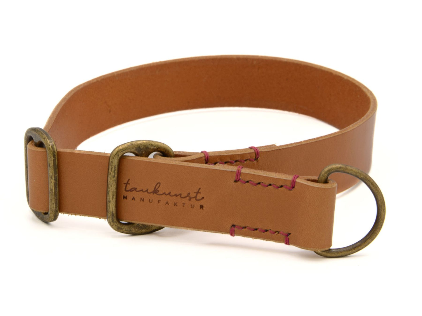 Zugstopp-Lederhalsband 'Waldgeist' Cognac