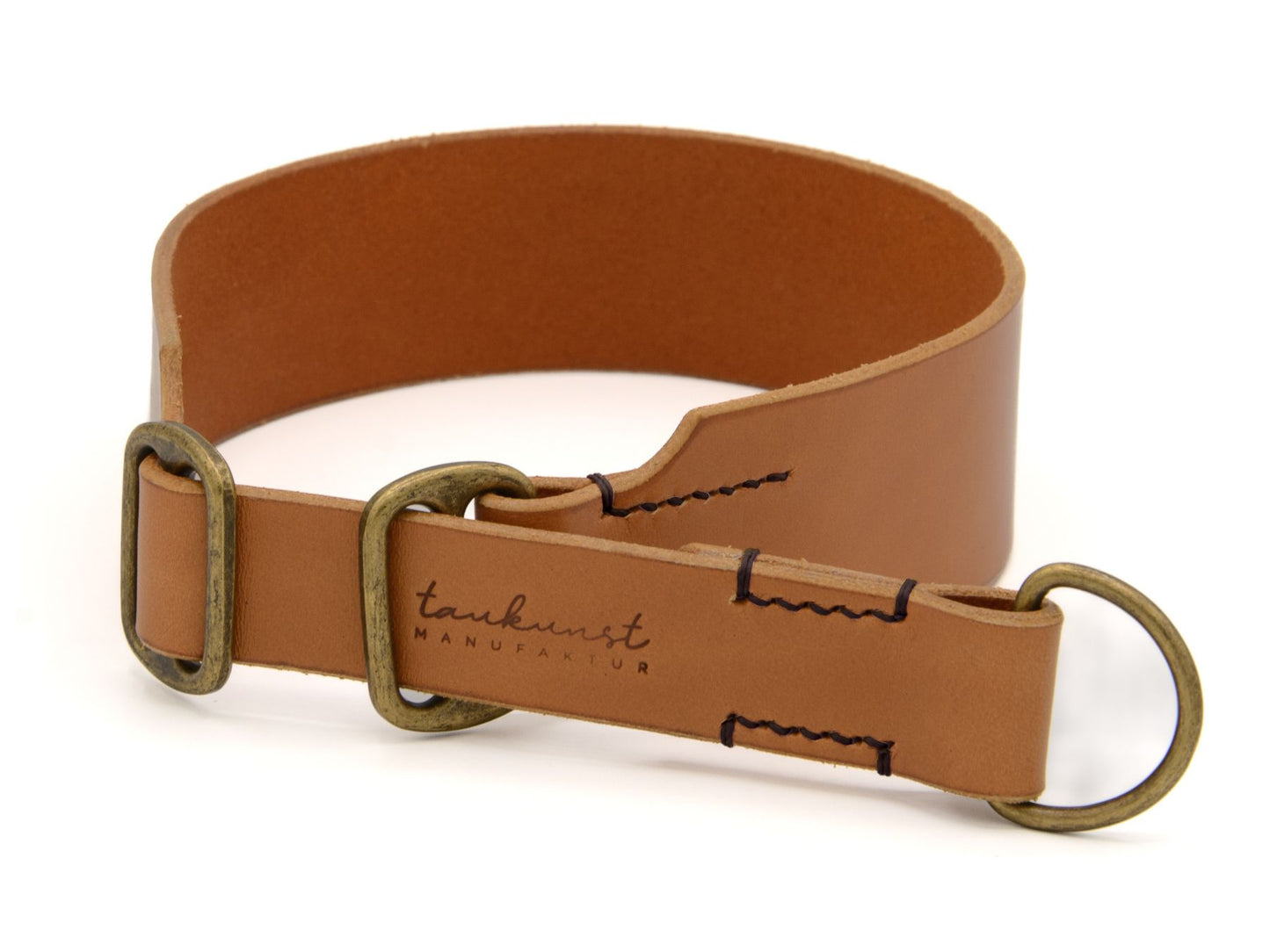 Zugstopp-Lederhalsband 'Waldgeist' Cognac