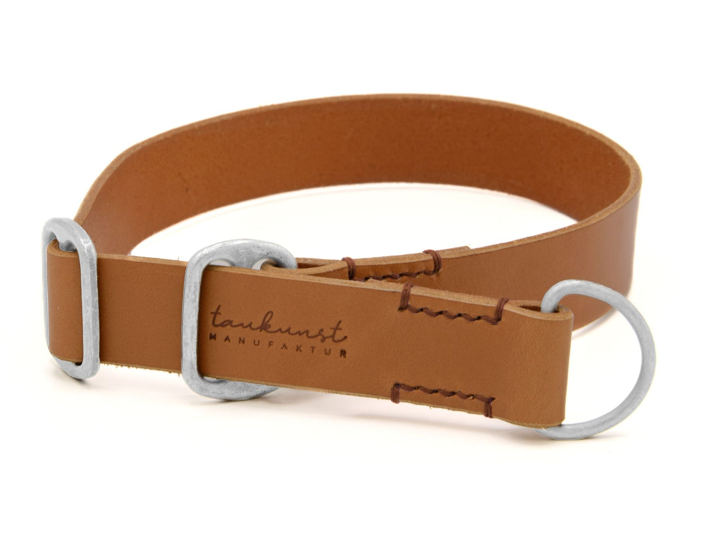 Zugstopp-Lederhalsband 'Waldgeist' Cognac