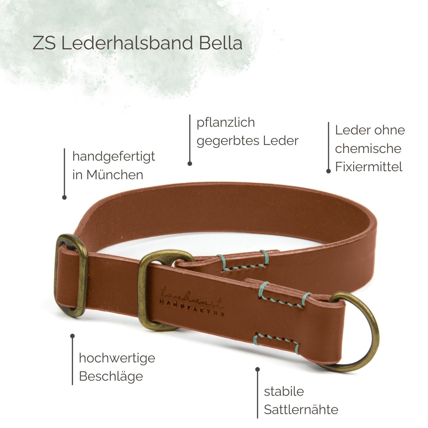 Zugstopp Lederhalsband Bella für Hunde in Braun mit Sattlernaht Vintage Highlights