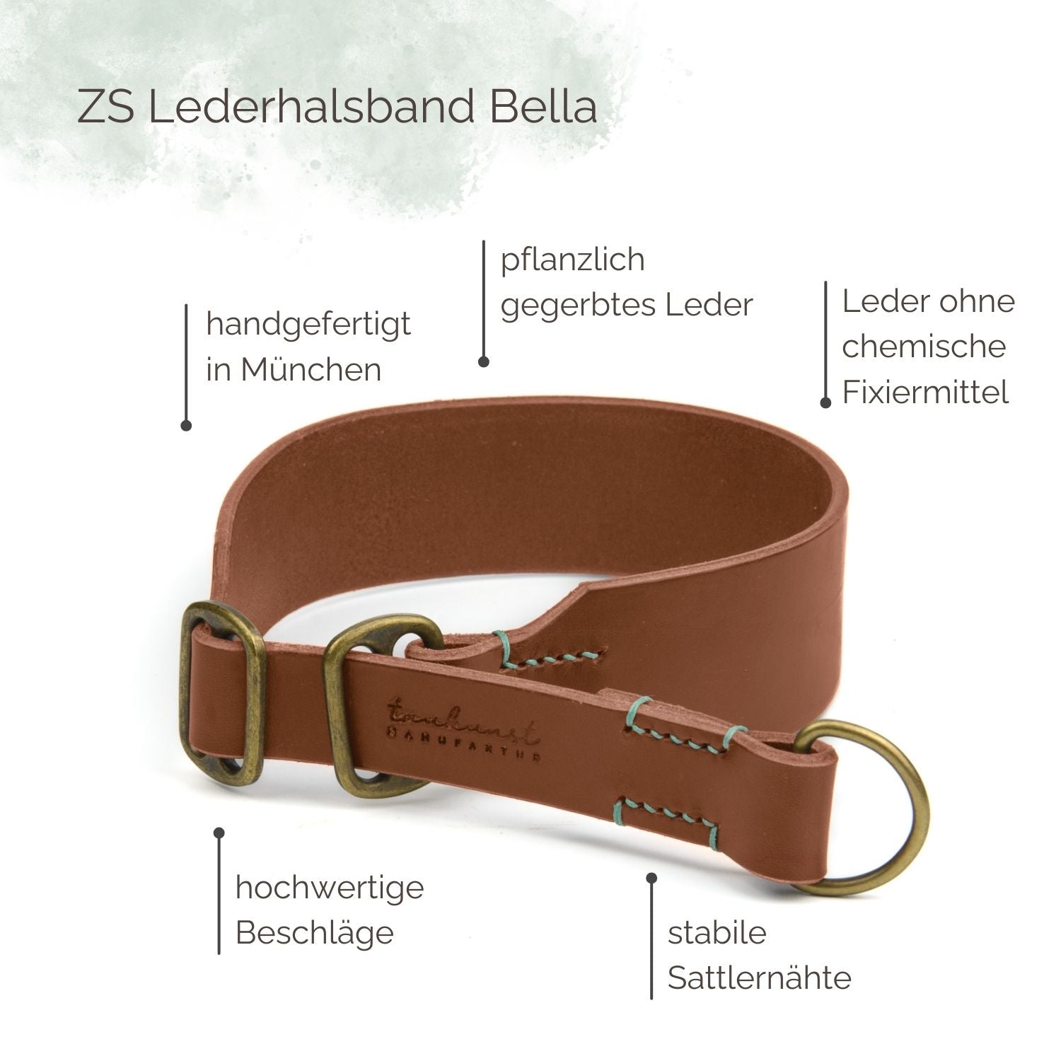 Breites Zugstopp Lederhalsband Bella für Hunde in Braun mit Sattlernaht Vintage Highlights