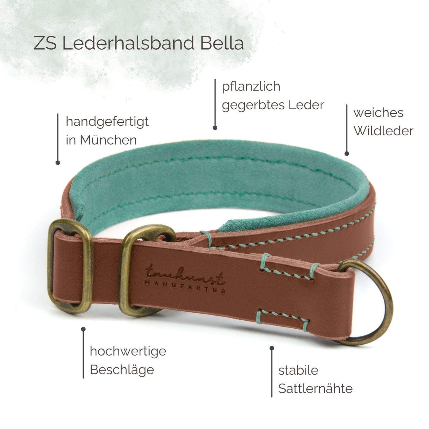 Zugstopp Lederhalsband Bella für Hunde in Braun mit Sattlernaht Vintage Highlights