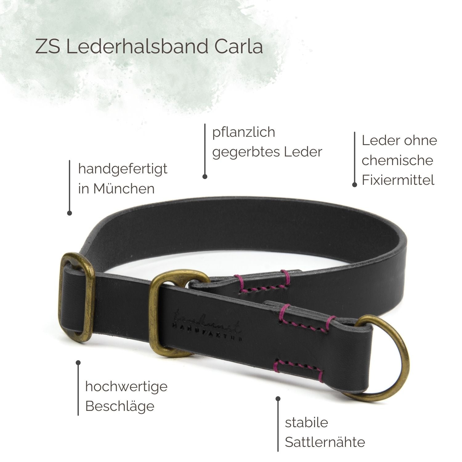 Zugstopp Lederhalsband Carla für Hunde in Schwarz mit Sattlernaht Vintage Highlights