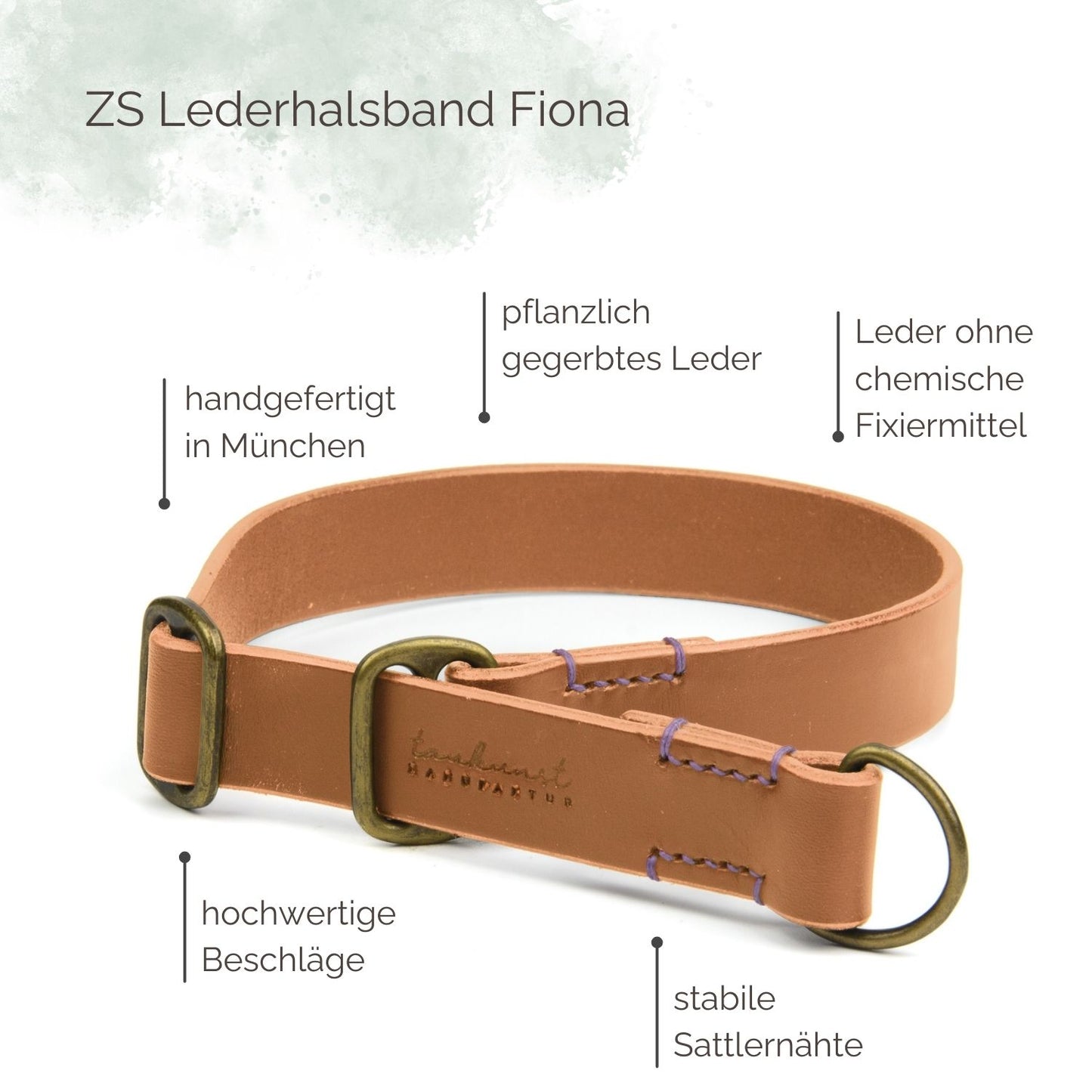 Zugstopp Lederhalsband Fiona für Hunde in Cognac mit Sattlernaht Vintage Highlights