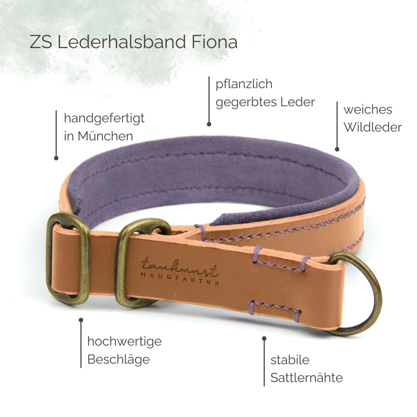 Zugstopp Lederhalsband Fiona für Hunde in Cognac mit Sattlernaht Vintage Highlights