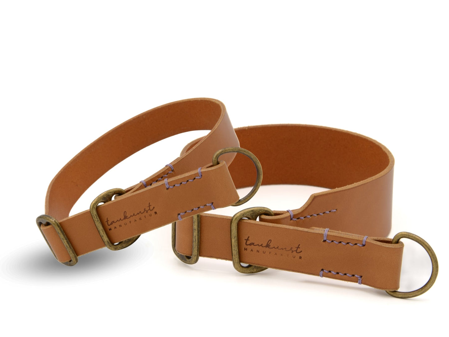 Zugstopp-Lederhalsband 'Waldgeist' Cognac