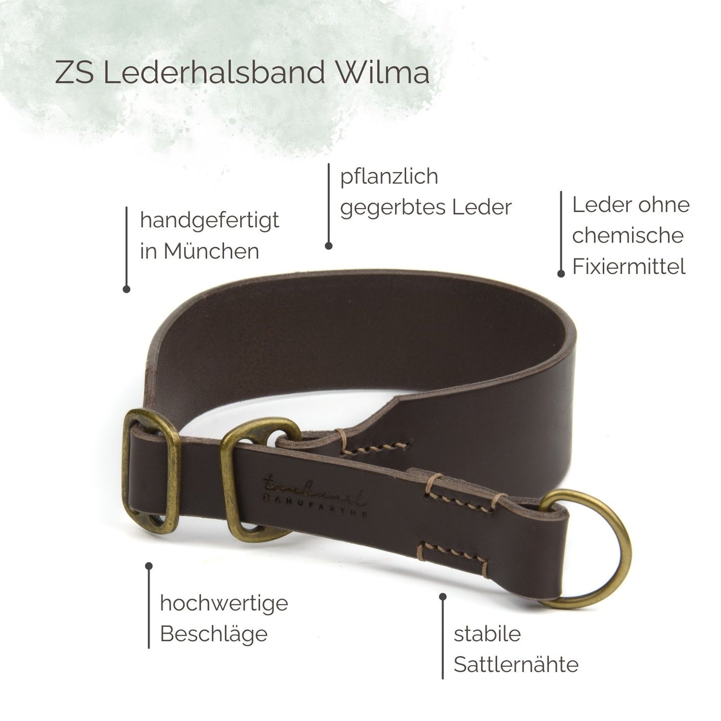 Breites Zugstopp Lederhalsband Wilma für Hunde in Dunkelbraun mit Sattlernaht Vintage Highlights