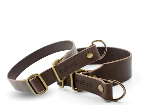 Zugstopp-Lederhalsband 'Waldstreuner' Dunkelbraun