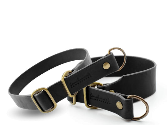 Zugstopp-Lederhalsband 'Waldstreuner' Schwarz