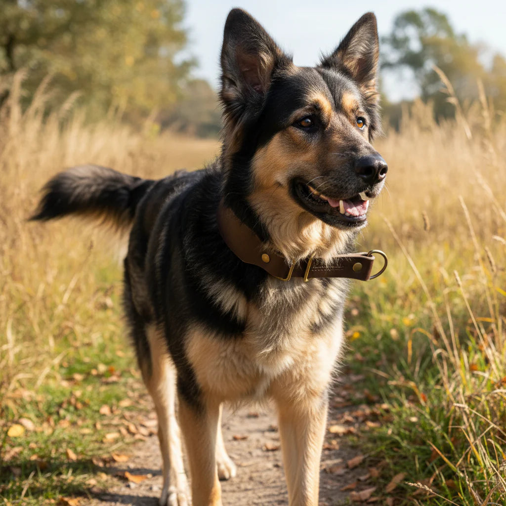 Zugstopp-Lederhalsband 'Waldstreuner' Dunkelbraun