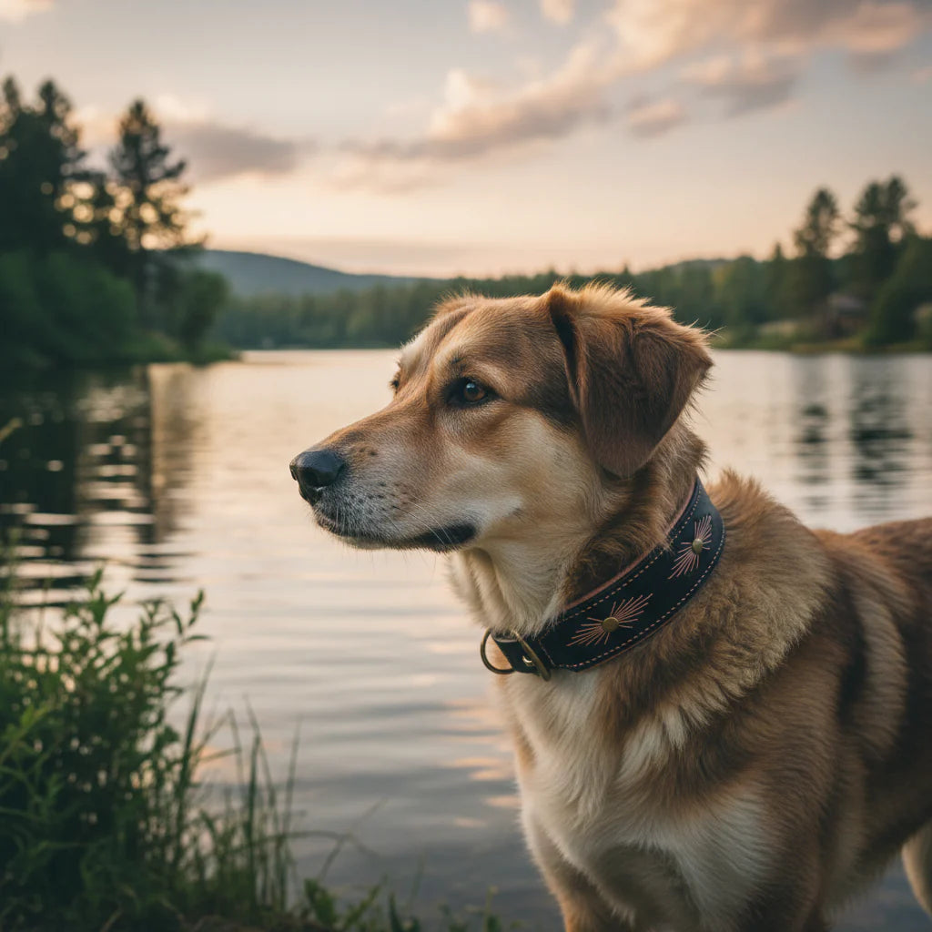 Lederhalsband 'Woodstock' Schwarz