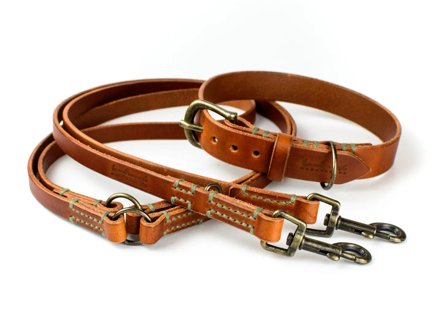 Halsband Leine Set für Hunde aus Leder in Braun von Hand genäht