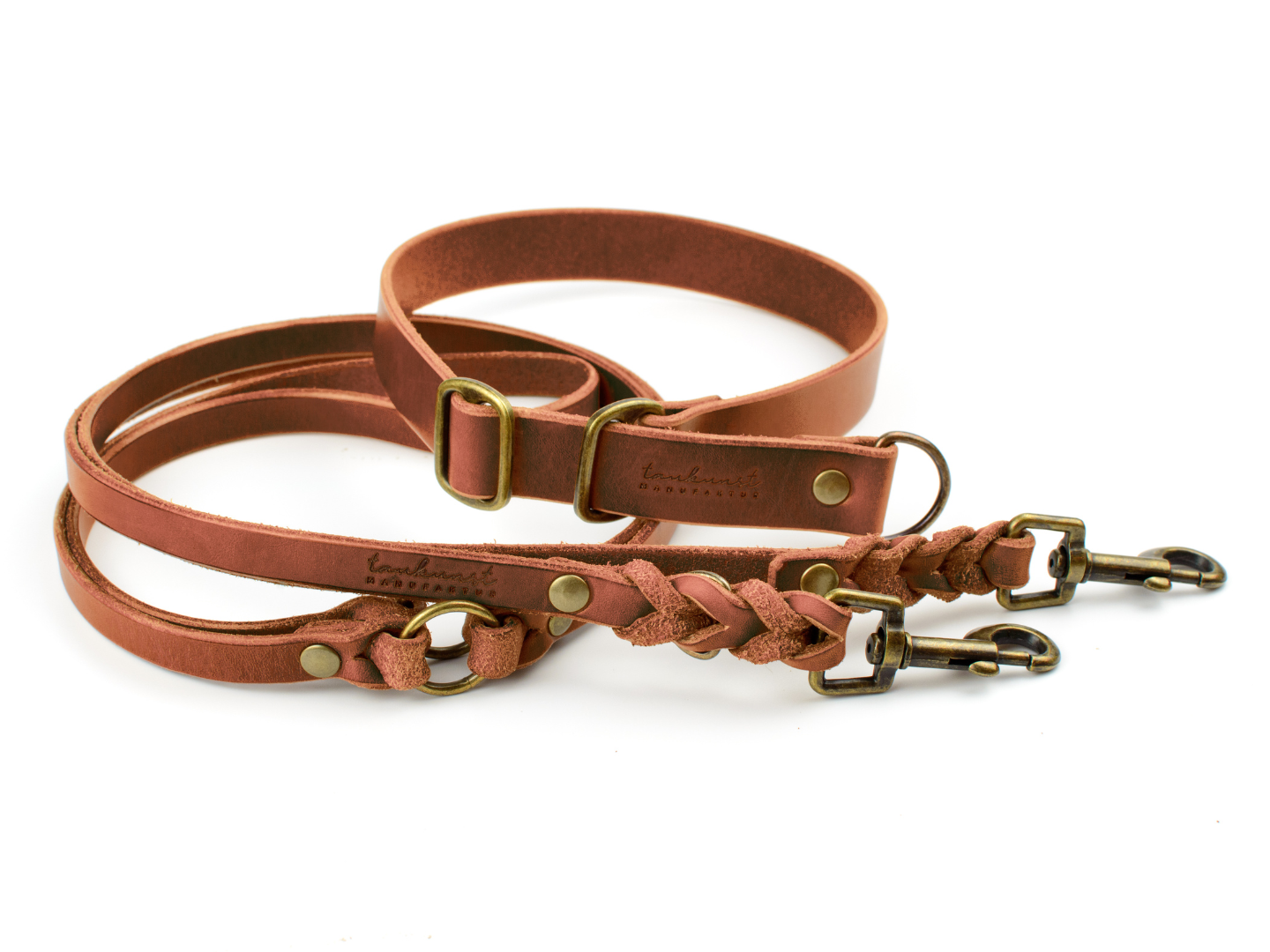 Zugstopp Halsband Leine Set Resi für Hunde aus Leder in Braun