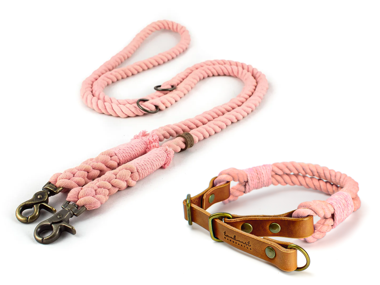 Set aus Zugstopp Halsband und Tauleine Cosma aus Baumwolle in Rosa